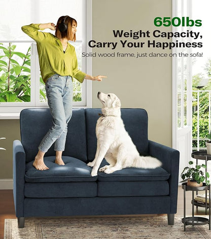 Welzona 3-Layers Cloud Loveseat Sofa, 51" Small Couch for Living Room, Bedroom - Tool-Free Assembly with Teddy Fabric Small Sofa - Blue Grey - Futon Couch - Removable Washable Covers - 650lbs Capacity