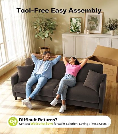 Welzona 83" Couches for Living Room, Teddy Sofa Couch, Comfy Sofas for Living Room, Tool-Free Setup Loveseat Sofa, All-Wood Love Seat Couches, Small Couch 2 Pillows Included, Khaki