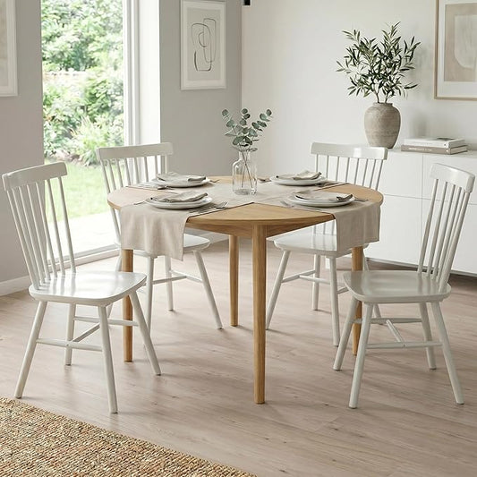 AreShark Windsor Dining Chairs, Farmhouse Wooden Dining Room Chairs, Solid Wood Kitchen Chairs with Spindle Back Set of 4, White