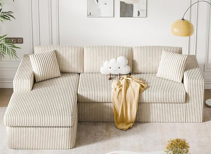 105" Boneless Couches for Living Room, L Shaped Modular Sectional Sofa Couch with Deep Seat, Cloud Foam Couch with Oversized Chaise, Plush Corduroy Sofa No Assembly Needed