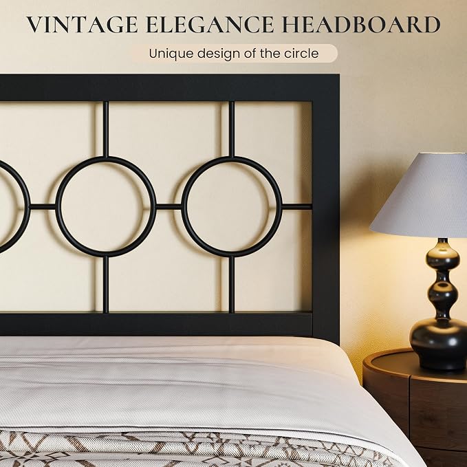 SHA CERLIN Twin Metal Bed Frame with Vintage Circular Design Headboard and Footboard,No Box Spring Required,Easy Assembly,Noise-Free,Black