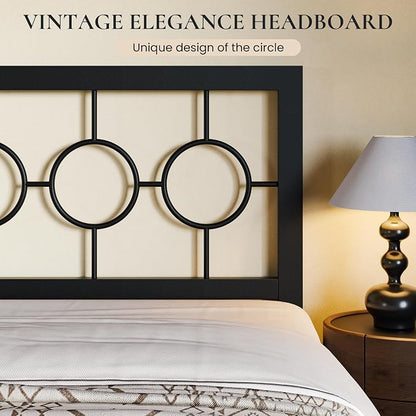 SHA CERLIN Twin Metal Bed Frame with Vintage Circular Design Headboard and Footboard,No Box Spring Required,Easy Assembly,Noise-Free,Black