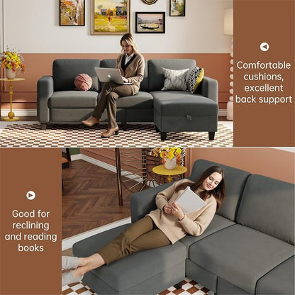 Youmumeub 78" Sectional Sofa Couches for Living Room, 3 Seat L Shaped Convertible Couch with Storage Ottoman, Comfortable Pet-Friendly Velvet Fabric Sofa Set for Small Space, Apartment, Office, Blue