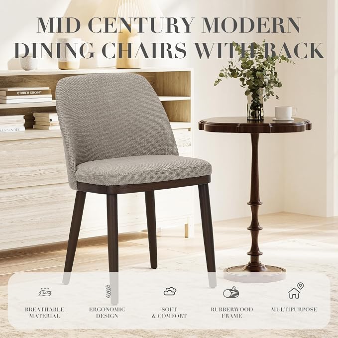 COLAMY Upholstered Dining Chairs Set of 2, Modern Kitchen Chairs with Back, Fabric Side Dining Room Chairs with Wood Legs for Kitchen Dining Room Restaurant, Camel