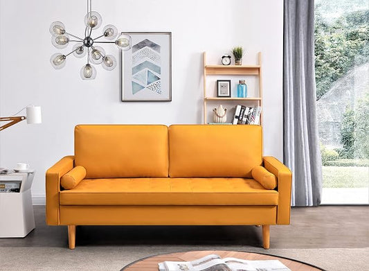 Container Furniture Faux Leather Sofa for the Modern Living Room with Removable Cushions and Solid Wood Legs, Luxury Style Button-Tufted Couch, 69.68" Wide, Apricot