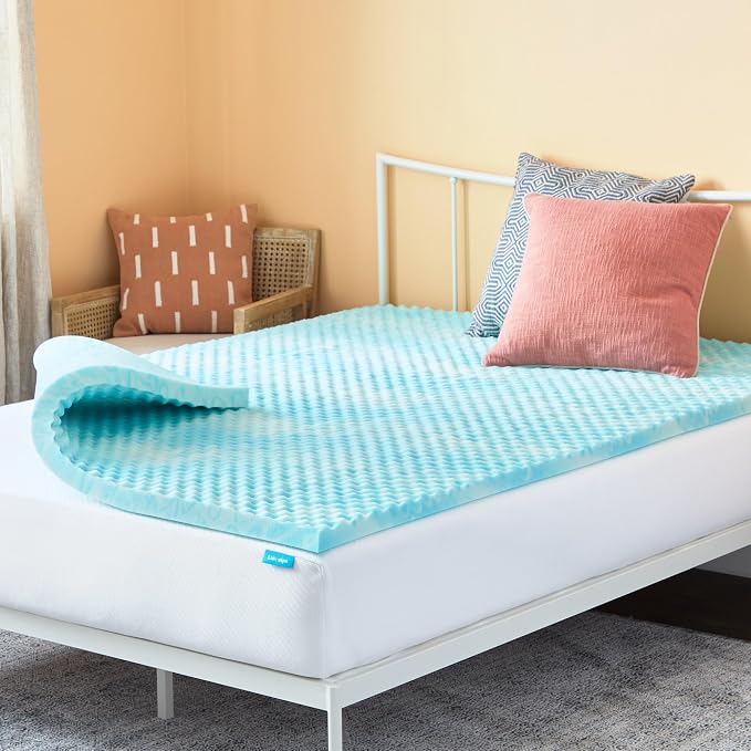 Linenspa 2 Inch Gel Memory Foam Mattress Topper – Egg Crate Style, Reversible for two feels – Promotes Airflow & Relieves Pressure Points – Twin XL