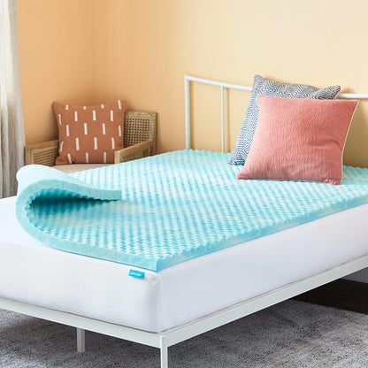 Linenspa 2 Inch Gel Memory Foam Mattress Topper – Egg Crate Style, Reversible for two feels – Promotes Airflow & Relieves Pressure Points – Twin XL