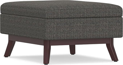 SIMPLIHOME Owen Coffee Table Storage Ottoman - 34" Wide x 19" High Upholstered Tweed Look Fabric Rectangular Lift-Top Ottoman in Ebony, Mid-Century Modern Bench for Living Room with Tapered Legs