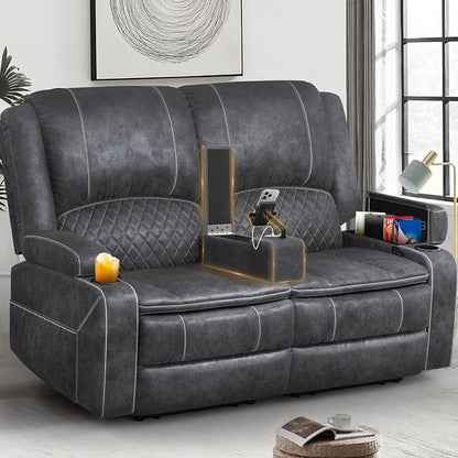 Yolsali Loveseat Recliner Sofa, Manual Reclining Loveseat with Removable Armrest, Dutch Velvet Recliner Loveseat for Adults with 2-Tier Cushions, USB Charging Ports, Cup Holders - Grey