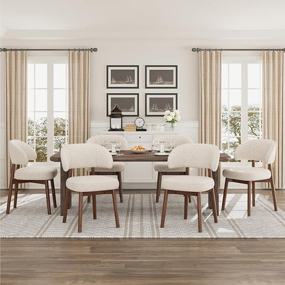 MALOL Wooden Dining Chairs Set of 2, Modern Upholstered Dining Room Chair, Fabric Kitchen Side Chairs with Curved Open Back for Living Room/Restaurant/Cafe, Beige