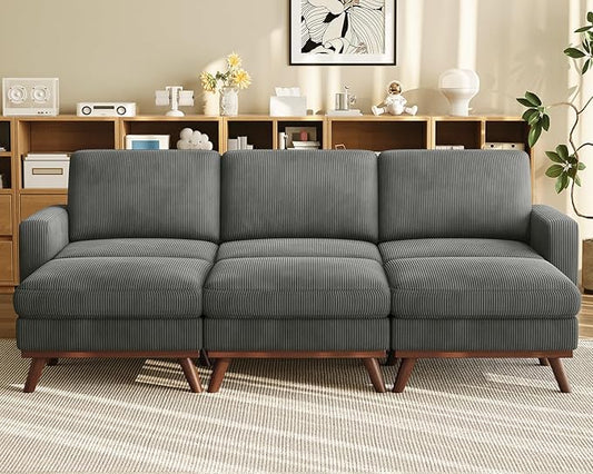 Vesgantti 97" Modular Sectional Sofa Drak Gray, Sectional Couch with Movable Ottoman, Comfy Corduroy Couch with Spring Cushion, Modular Sofa with Deep Seat for Living Room, Bedroom and Apartment