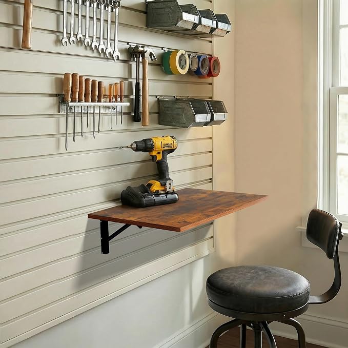 GOYLSER Wall Mounted Folding Table Floating Desk for Small Spaces, Fold Down Laundry Wall Table with Brackets