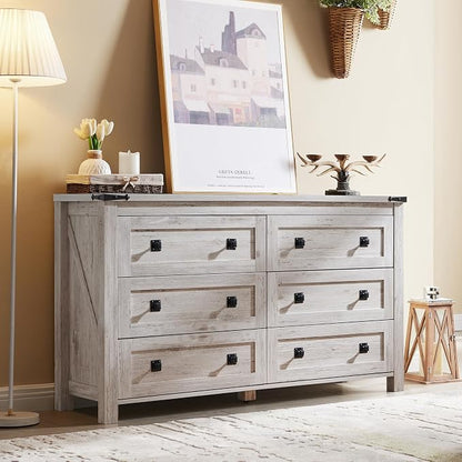 T4TREAM 54" Wide Farmhouse 6-Drawer Dresser for Bedroom, Antique Brush White