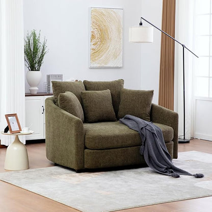 ERYE 56.3" Chenille Upholstered Accent Chair Deep Seat for Living Room Bedroom, Oversized Leisure Cushion Armchair W/ 5 Pillows and Removable Cover for Home Apartment Office