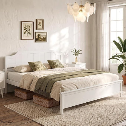 Giantex King Size Wooden Bed Frame with Headboard, Wood Slat Support | Farmhouse Platform Bed with Heavy Duty Mattress Foundation, Under-Bed Storage, No Box Spring Needed, Easy Assembly (White)