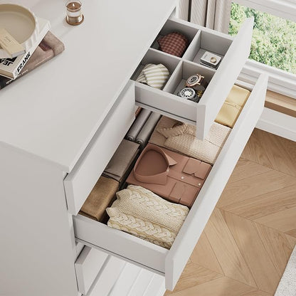 Jocoevol White Tall 8 Drawer Dresser for Bedroom,Dressers & Chests of Drawers with Jewelry Storage,Wood Storage Dresser with Deep Drawers for Living Room Hallway Entryway(55.3" L*23.6" W*15.7")