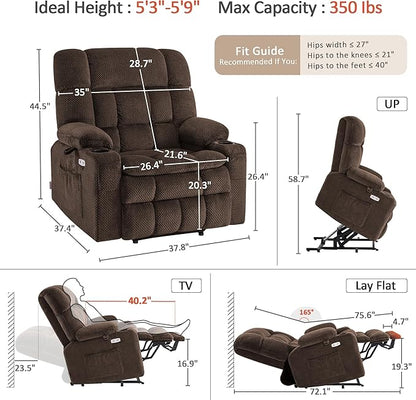 MCombo Extra Wide Dual Motor Power Lift Recliner Chair for Elderly, Zero Gravity Lift Chair with Heat and Massage, Infinite Position Recliners for Big Man, USB Ports, Fabric R7897 (Mocha, Medium-Wide)