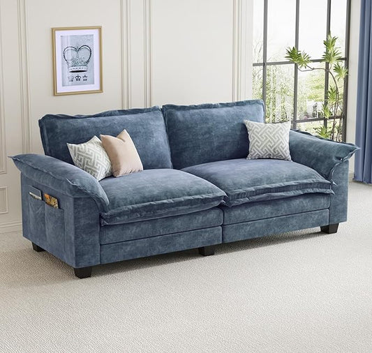 KKL 89 Inch Modular Sectional Sofa, 2 Seater Loveseat Cloud Couch with Deep Seat, Chenille Sectional Couches for Living Room, Apartment,Blue