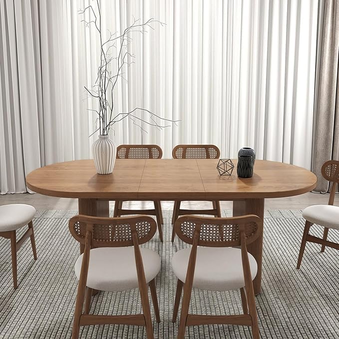homary Extendable Oval Dining Table 63"-79", Japandi Style Kitchen Table for 4-6 People, Double Pedestal Base, Space-Saving Design for Family Gatherings, Holiday Dinners (Table Only)