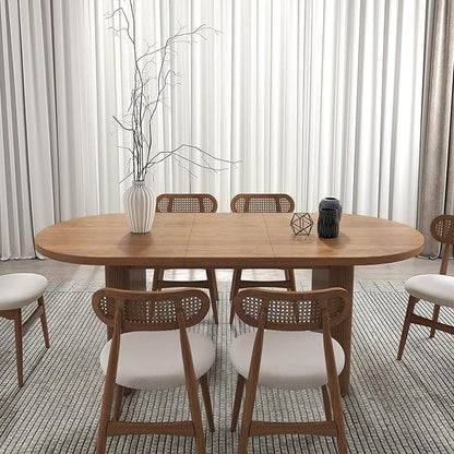 homary Extendable Oval Dining Table 63"-79", Japandi Style Kitchen Table for 4-6 People, Double Pedestal Base, Space-Saving Design for Family Gatherings, Holiday Dinners (Table Only)