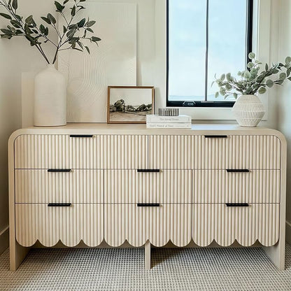 Fluted 8-Drawers Dresser for Bedroom, 59” Farmhouse Chest of Drawers with Thickened Wooden Board,Baby Dresser for Kids Storage for Clothes