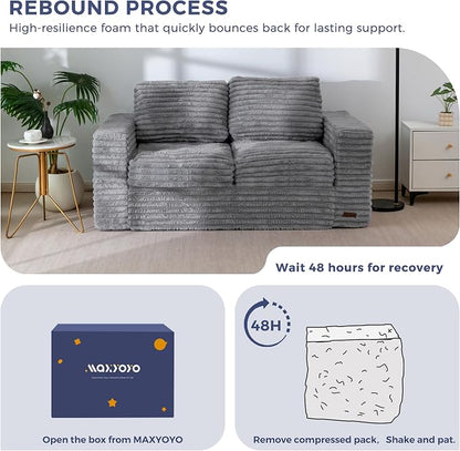 MAXYOYO Boneless Loveseat Sofa Couch for Adults, Floor Bean Bag Couch Sofa | Faux Fur Sofa with Armrests and Back Support, Plush Foam Filled Lounge Couch, Cozy Bean Bag Couch for Living Room, Apartment