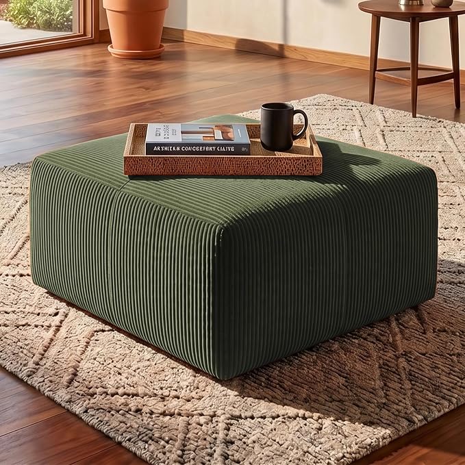 Boneless Modular Sofa Ottoman, Modern Footrest with Soft Padded Seat, Chenille Footstool Boneless for Living Room, Green