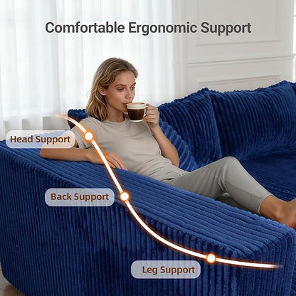 Claiks 128" Modular U Shaped Couch, Sectional Deep Seat Sofa with Pet Stair, Blue