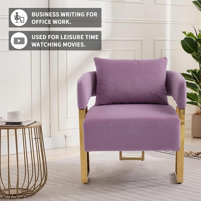 YISHENG Modern Barrel Accent Chairs Set of 2, Living Room Side Chairs with Golden Metal Legs Velvet Upholstered Reading Armchairs no Wheels for Vanity/Reception Room//Bedroom/Lounge/Office, Purple