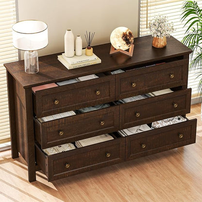 Farmhouse Dresser Nightstand Sets, 2-Piece Bedroom Furniture Set for Home | 5 Drawer Tall Dresser & 6 Dresser Closet , Chest of Drawers for Bedroom, Living Room, Entryway, Dark Brown