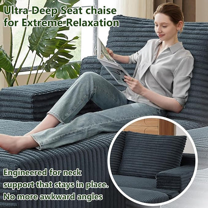 96" Modular Sectional Sofa, Modern Corduroy Cloud Couch, Boneless Couch Upholstered 3-Seater L-Shaped Sofa for Living Room, No Assembly Required (Dark Grey, Left-Facing Chaise)
