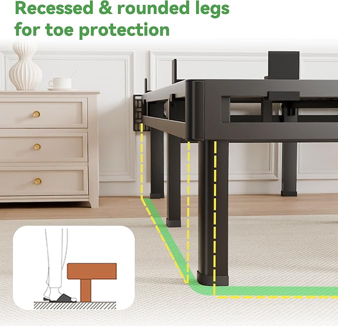 Superay California King Bed Frame, 14 inch Metal Bed Frame & Box Spring 2 in 1, Double Layer Bed Frame with Rounded Legs, Heavy Duty Platform Support 4000lbs, with Matress Gasket & headboard Adapter