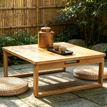 Foldable Low Japanese-Style Coffee Table - Square, Kids Art & Meditation Table, for Tatami Bedroom & Bay Window (31.5 * 31.5 * 12.2in)