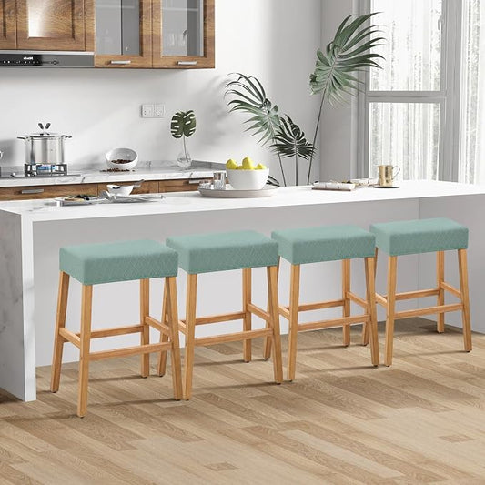 YISUN Stool Covers Rectangle - 4 Pack Stretch Waterproof Saddle Seat Cover Counter Bar Stools Bar Chairs Covers Kitchen Island Chairs Cushion Protector (1, Argyle-Green 4pcs)