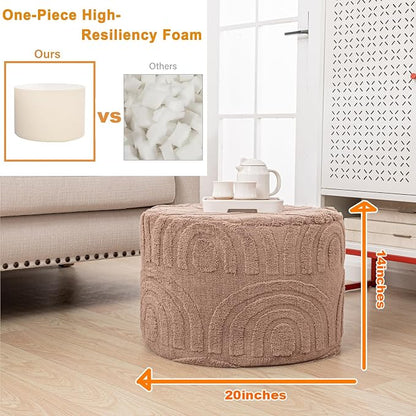 Asuprui Plush Fabric Ottoman Footrest – 20"x14" Soft Foam Pouf with Removable Cover Perfect for Living Room, Bedroom & Dorm(Light Coffee)