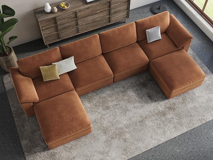 EASE MOOSE U Shape Sectional Modular Sofa,Comfortable Modern Oversized Sectional Modular Cloud Couch Deep Modular Sofa,Brown