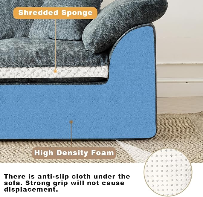 109" Boneless Cloud Couch Sectional for Living Room, Oversized Modular L Shaped Sofa with Ottoman, Deep Seat Chenille Sectional Couch for Cloud-Like Comfort(Blue)