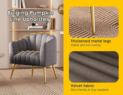 Dewhut Oversized Pumpkin Couch Accent Chair, Modern Comfy Velvet Upholstered Barrel Chairs, Luxury Single Sofa Armchair for Living Room, Waiting Room, Office and Vanity, (Grey)