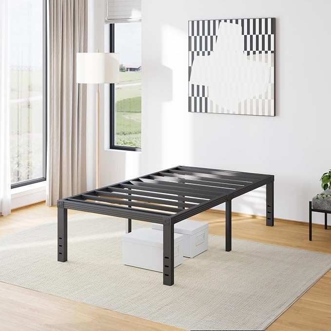Furnitui 18 Inch High Metal Twin XL Bed Frames, Platform Twin XL Bed Frame No Box Spring Needed, Easy Assembly, Noise Free, Sturdy, Black