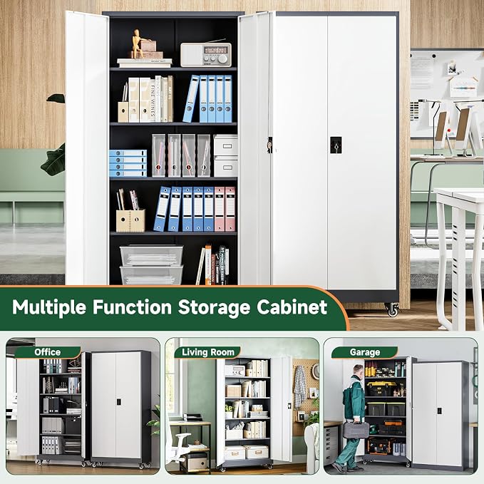 Letaya Metal Garage Storage Cabinets with Lock Door and Adjustable Shelves, Steel Tool Cabinets for Home,Office,Warehouse Organisieren (Grey White, 75" H)