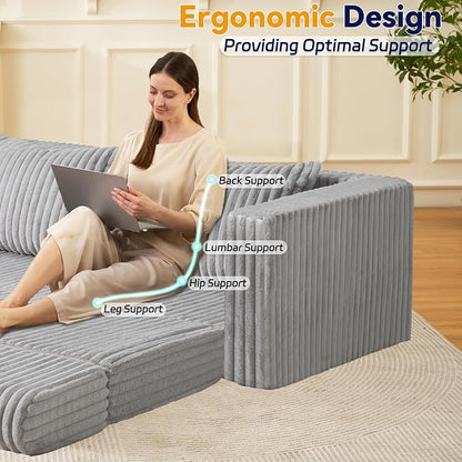 HABUTWAY 78" Loveseat Boneless Couch, 4-in-1 Convertible Sofa Bed, Plush Fur Folding Futon Sofa Bed Couches with 2 Pillows for Living Room, High-Density Foam Support, No Assembly Required, Light Grey