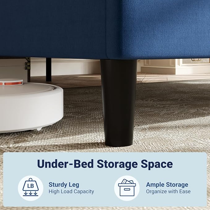 Allewie Full Size Platform Bed Frame with Adjustable Headboard, Plush Velvet Upholstered, Vertical Channel Tufted, Sturdy Wooden Slats, No Box Spring Needed, Easy Assembly, Blue