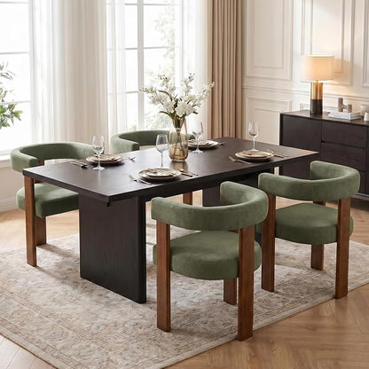 Usaint Wooden Barrel Dining Chairs Set of 2, Mid-Century Modern Upholstered Dining Room Chairs with Walnut Wood Legs and Loop Back, Comfy Accent Arm Chair for Dining Room, Kitchen, Living Room, Green