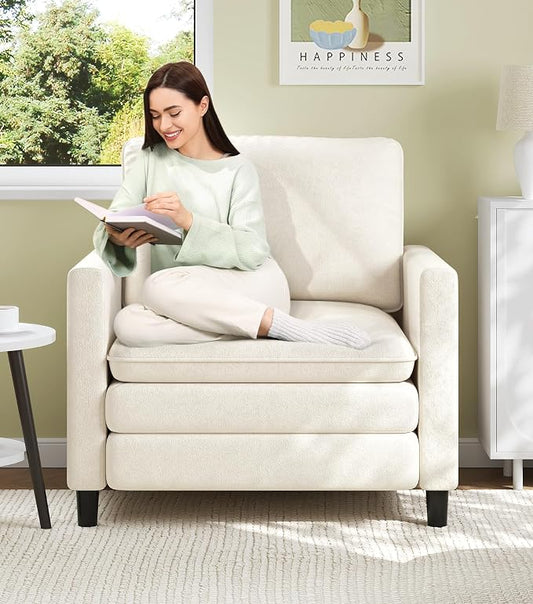 Welzona 3-Layers Cloud Accent Chair, 33" Reading Chair for Bedroom, Living Room - Tool-Free Assembly with Teddy Fabric Couch Chair - Beige - Arm Chairs - Removable Washable Covers - 450lb Capacity