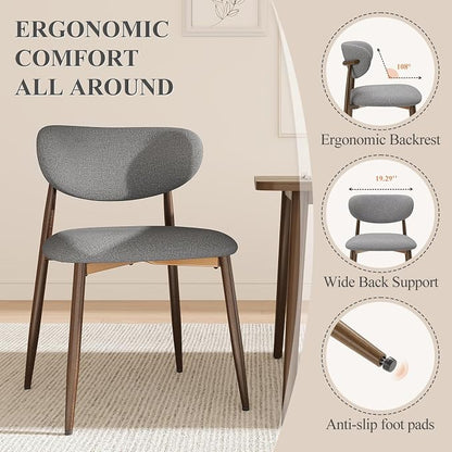 MALOL Dining Chairs Set of 2, Curved Back Kitchen Room Chairs with Metal Legs and Anti Slip Pads, Upholstered Dining Chair for Home and Restaurant, Light Grey