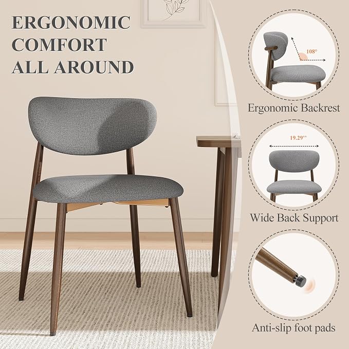 MALOL Dining Chairs Set of 4, Curved Back Kitchen Room Chairs with Metal Legs and Anti Slip Pads, Upholstered Dining Chair for Home and Restaurant, Light Grey
