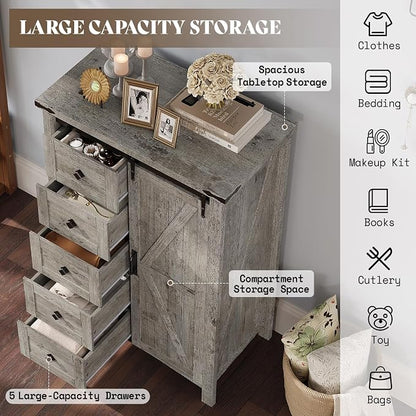 AMERLIFE 4 Pieces Farmhouse Bedroom Set, Includes Full Size Bookcase Headboard Bed Frame, 5 Drawer Tall Dresser, 47'' Dresser with 4 Drawers, 60" Dresser with 4 Drawers, Light Rustic Oak