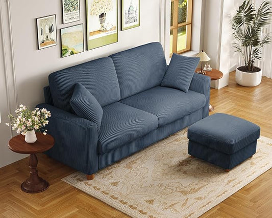 Kidirect 70in L Shaped Couch, Modular Sofa No Tool Assembly, Comfy Sectional Couches for Living Room 21in Deeper Seats, Corduroy Sofas for Living Room with 2 Pillows, Loveseat Sofa Set, Blue Couch