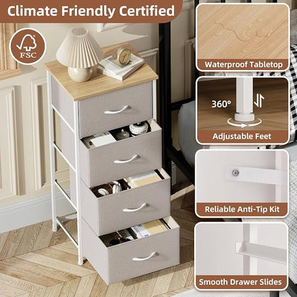 Somdot Dresser for Bedroom with 4 Drawers, Storage Organizer Chest of Drawers with Removable Fabric Bins for Closet Bedside Living Room Laundry Entryway Hallway, Ash Grey