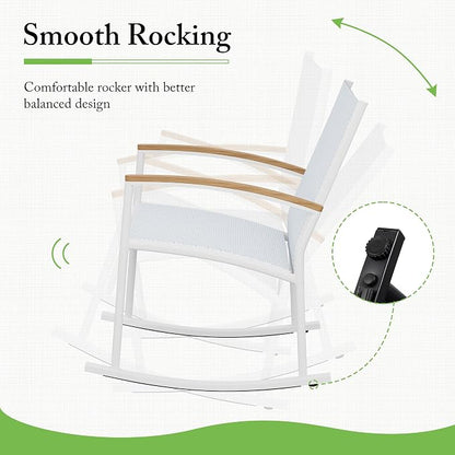 Shintenchi 3 Pieces Patio Rocking Bistro Sets,Outdoor Textilene Fabric Conversation Bistro Set,Front Porch Rocker Chairs Small Patio Furniture Set with Table for Lawn,Garden,Balcony(White)